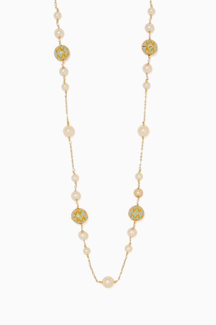 Enamel Meena and Pearl Necklace, Gold