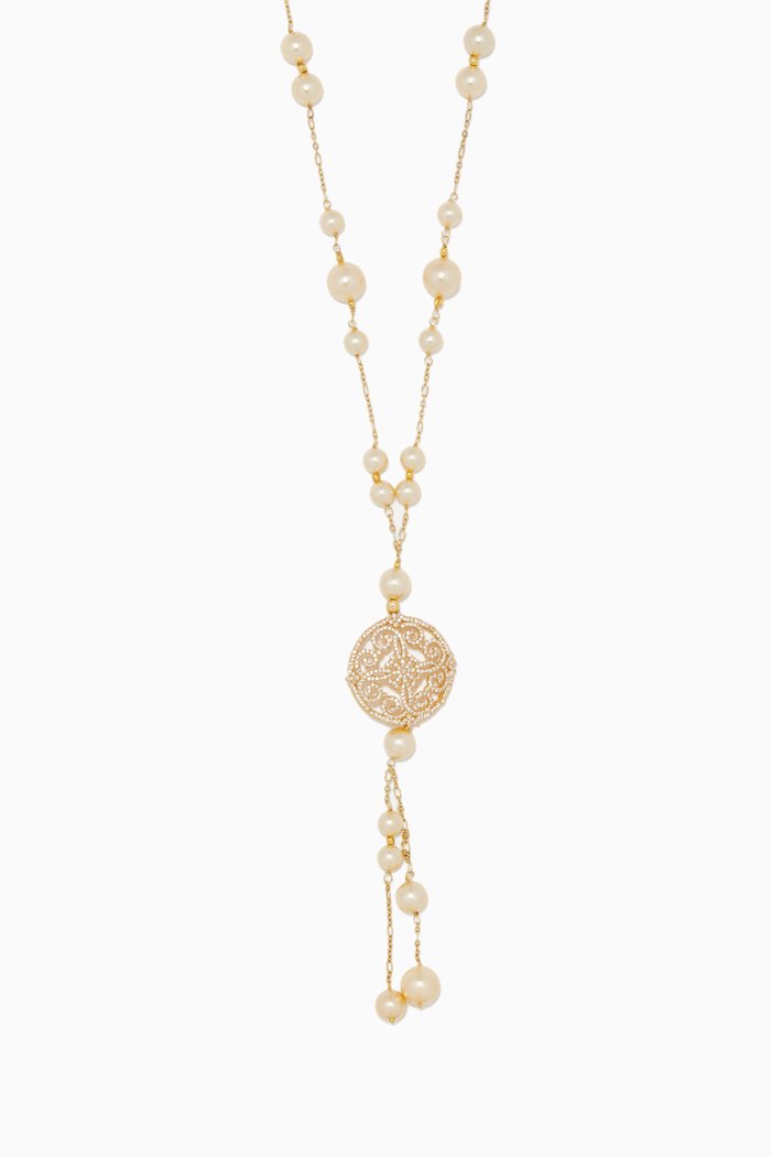 

Amara Pearl Tassel Necklace, Gold