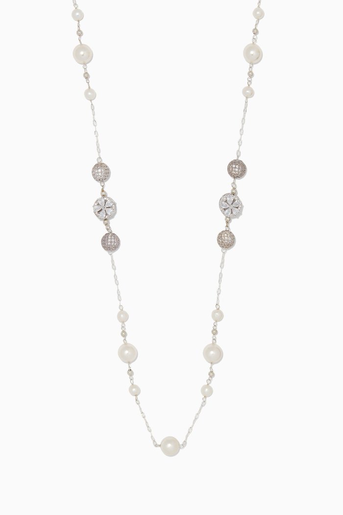 Embedded Flower & Ball Necklace, Silver