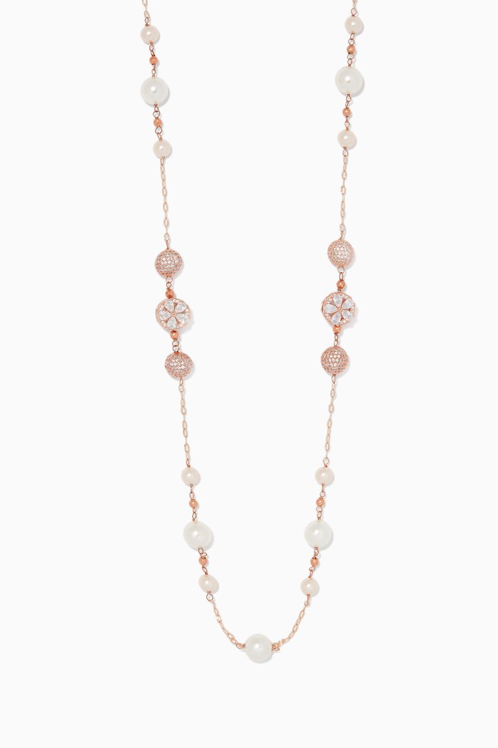 

Embedded Flower & Ball Necklace, Rose gold