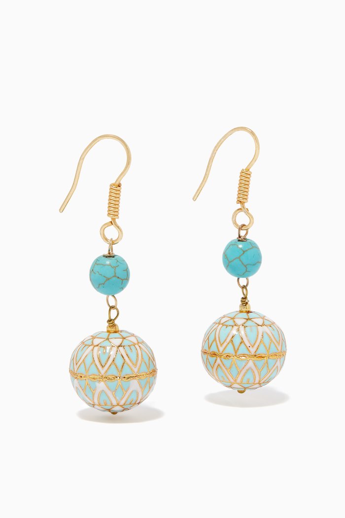 

Painted Enamel Meena Earrings, Gold