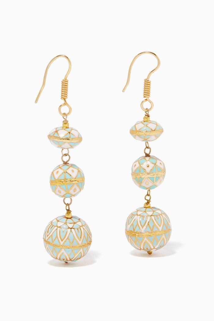 Painted Enamel Meena Earrings, Gold