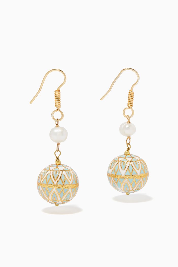 

Painted Enamel Meena Earrings, Gold