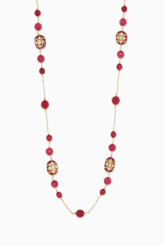 

Handcrafted Embossed Bead Necklace, Gold