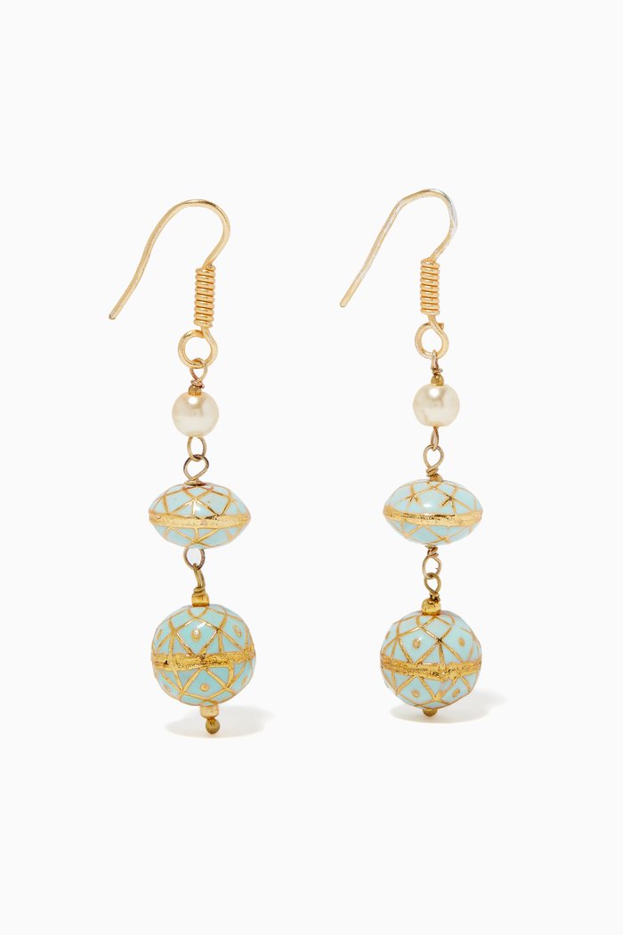 

Painted Enamel Meena and Pearl Earrings, Gold