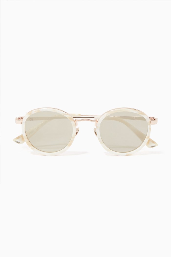 

Zero Ivory Horn Round Sunglasses, Gold