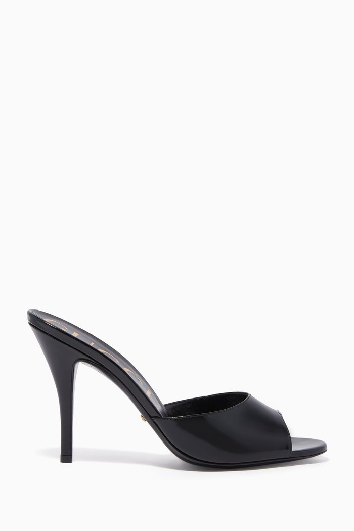 

Polished Leather Open-Toe Mules, Black