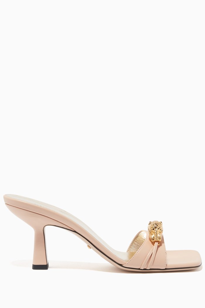 

Tiger Head Leather Mules, Neutral