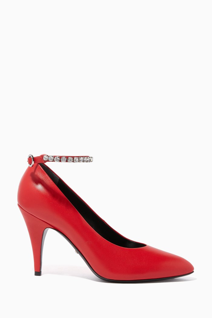 

Blanca Crystal-Trimmed Leather Pumps, Red