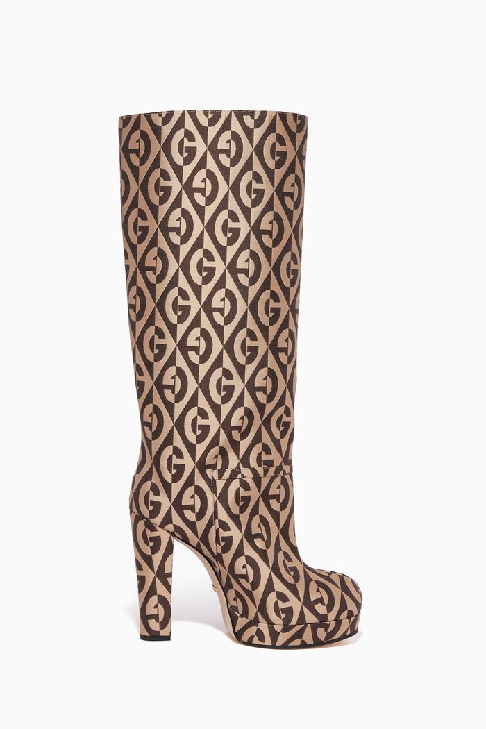 

Britney G Rhombus Canvas Platform Boots, Neutral