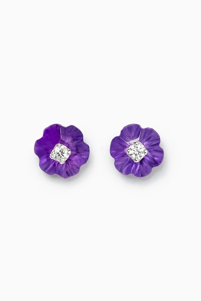 

Floral Amethyst Diamond Stud Earrings, White