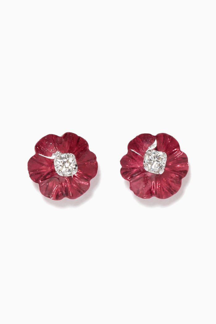 

Floral Rhodolite Diamond Stud Earrings, White