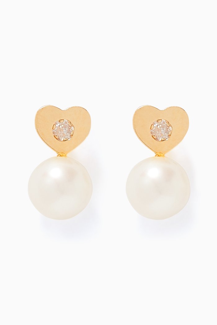 

Heart Pearl Diamond Earrings, Gold