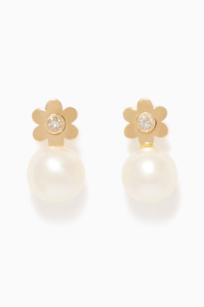 

Floral Pearl Diamond Earrings, Gold