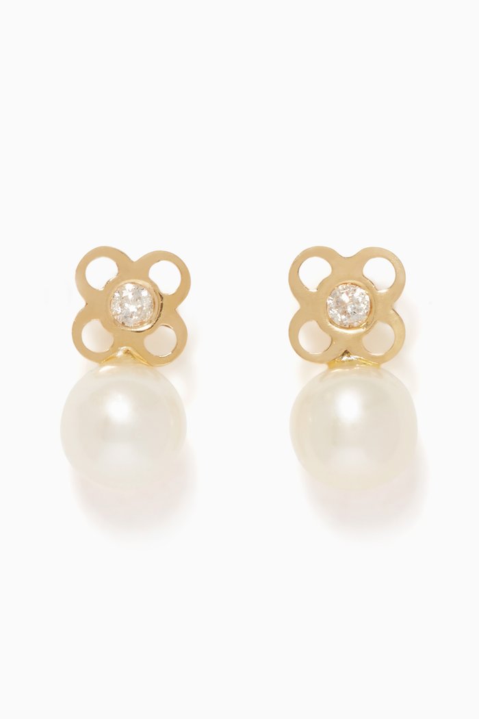 

Floral Pearl Diamond Earrings, Gold