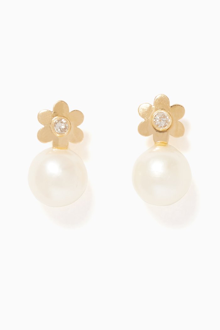 

Floral Pearl Diamond Earrings, Gold