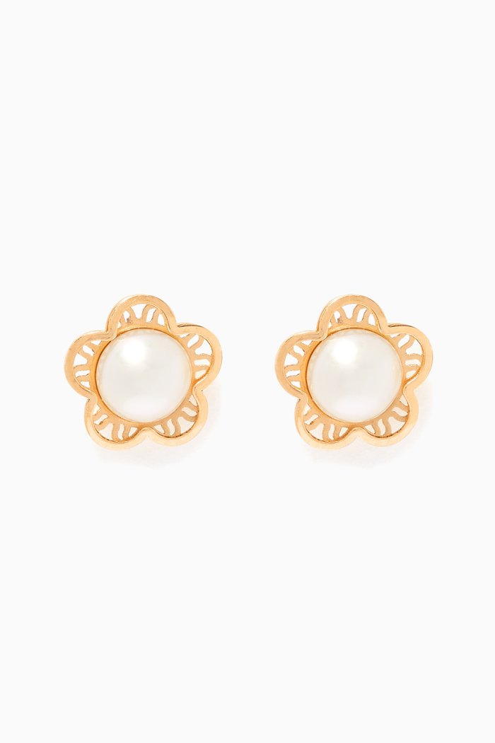 

Floral Pearl Earrings, Gold