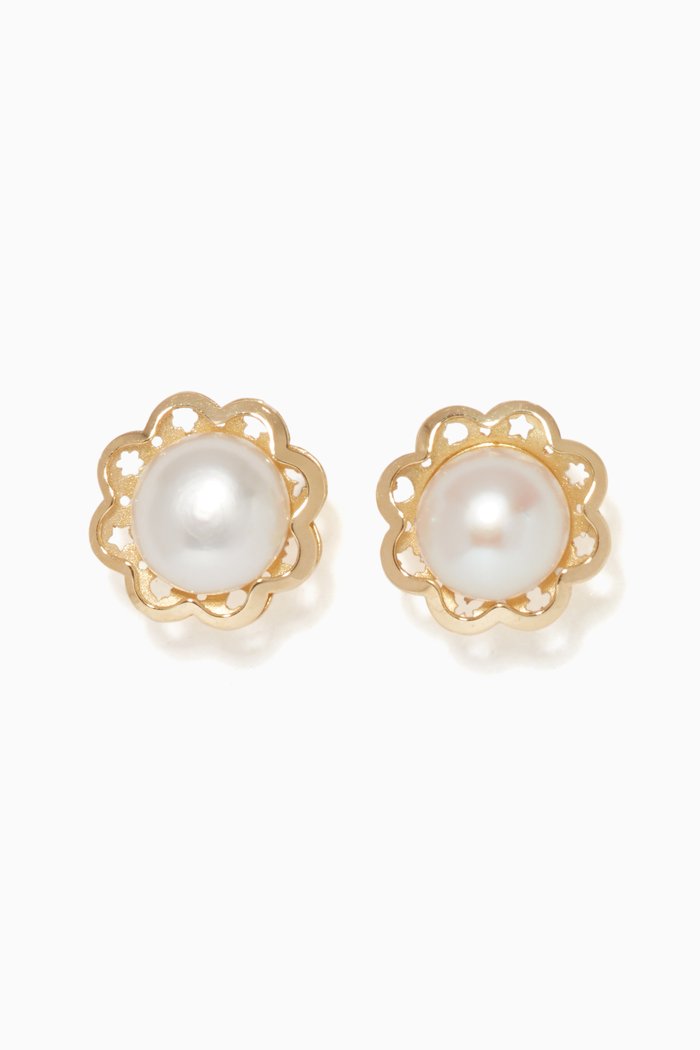 

Floral Pearl Earrings, Gold