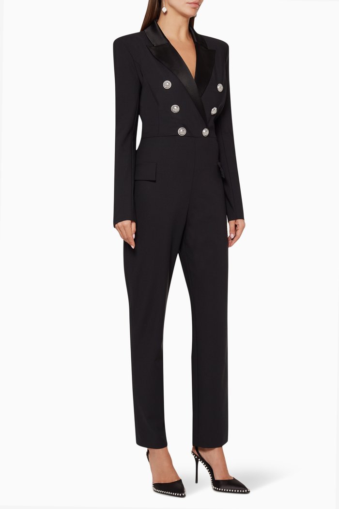 

Double-Breasted Wool Jumpsuit, Black