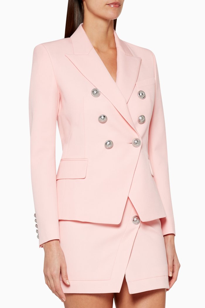 

Double-Breasted Grain De Poudre Blazer, Pink