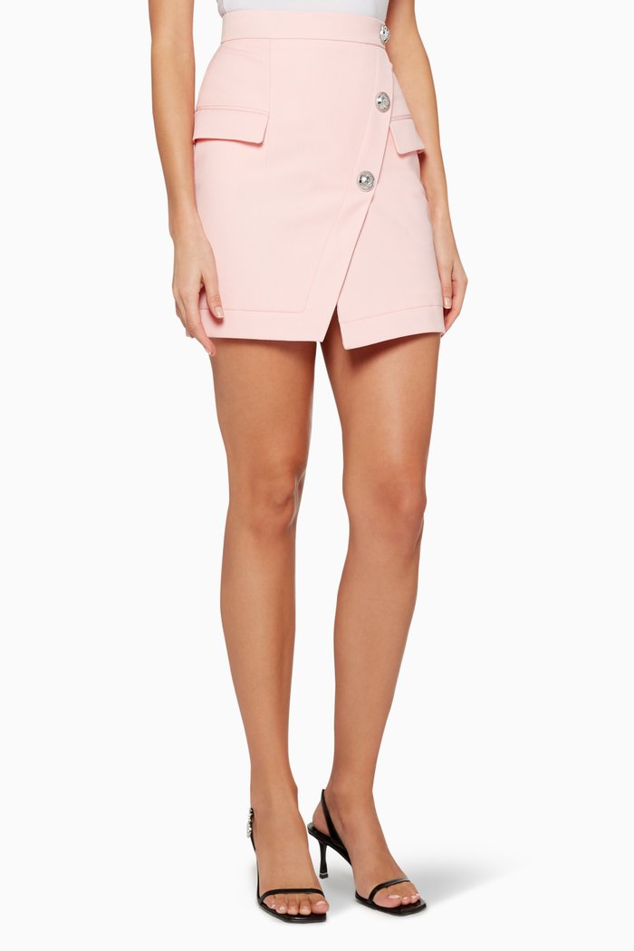

Button Embellished Grain De Poudre Mini Skirt, Pink