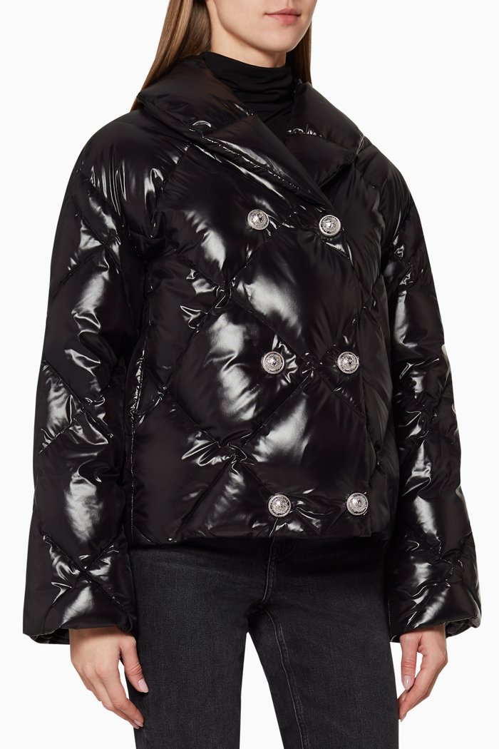 

Quilted Down Buttoned Jacket, Black