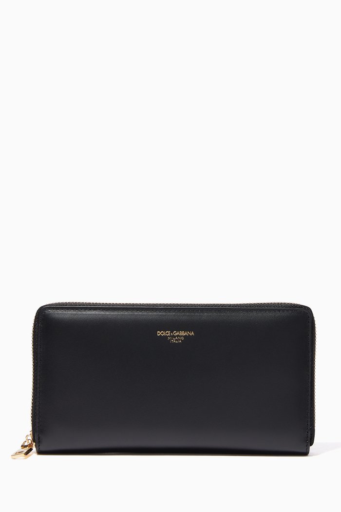 

Zip-Around Leather Travel Wallet, Black