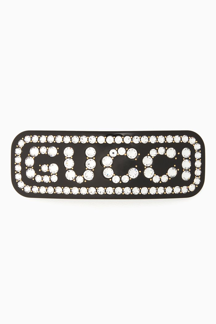 

Crystal-Embellished Logo Barrette, Black
