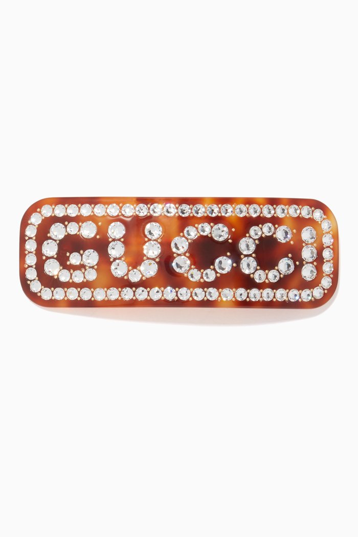 

Crystal-Embellished Logo Barrette, Brown