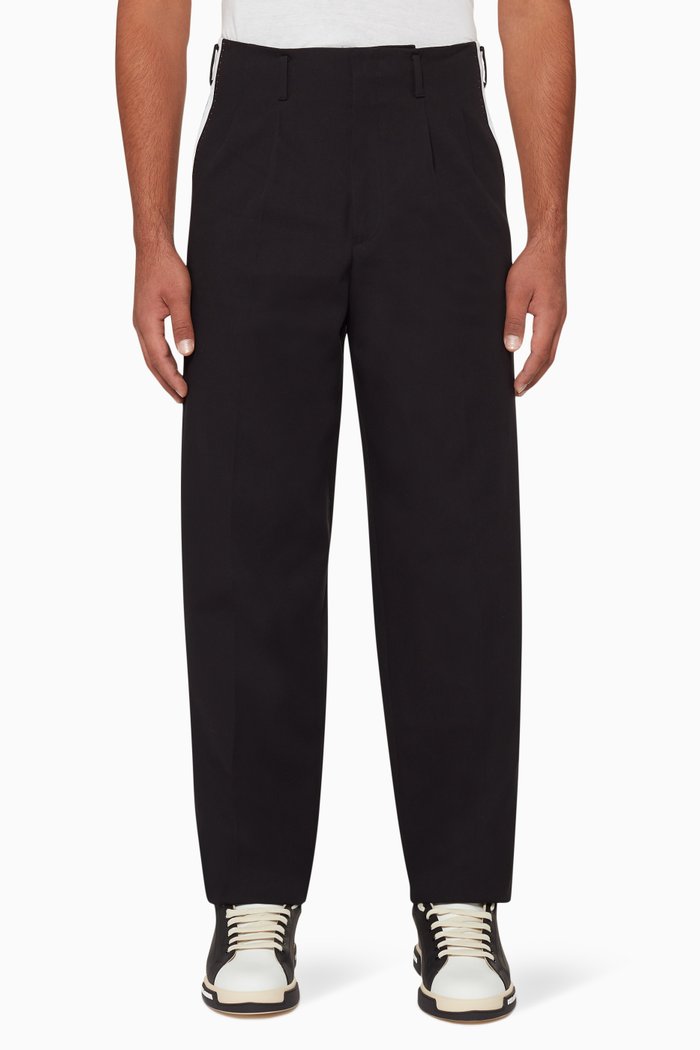 

Contrast-Trimmed Wool Pants, Black