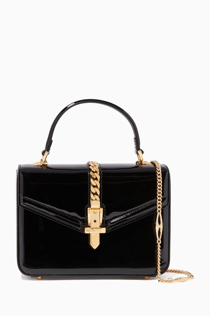 

Sylvie 1969 Mini Patent Leather Top Handle Bag, Black