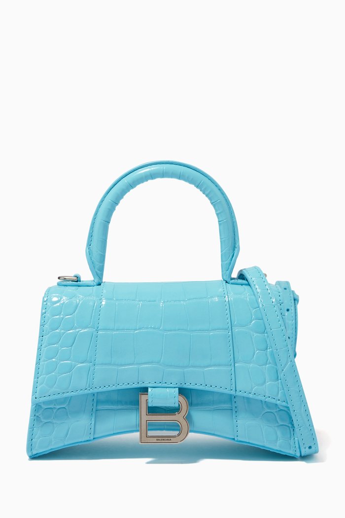 

Hourglass XS Top Handle Bag in Shiny Crocodile Embossed Calfskin, Blue
