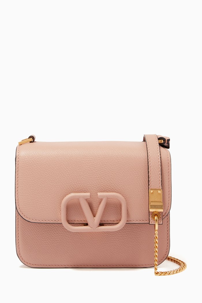 Valentino Garavani VSLING Small Shoulder Bag in Grainy Calfskin, Pink