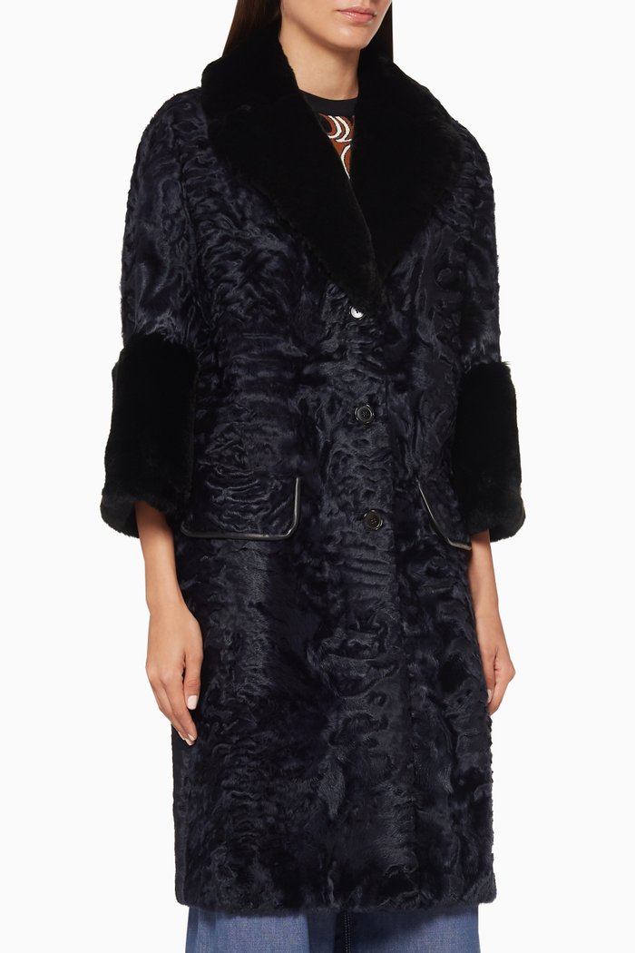 Persian Lamb Fur Trim Coat, Blue