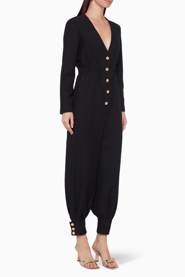 

Wool Silk Long Sleeve Jumpsuit, Black