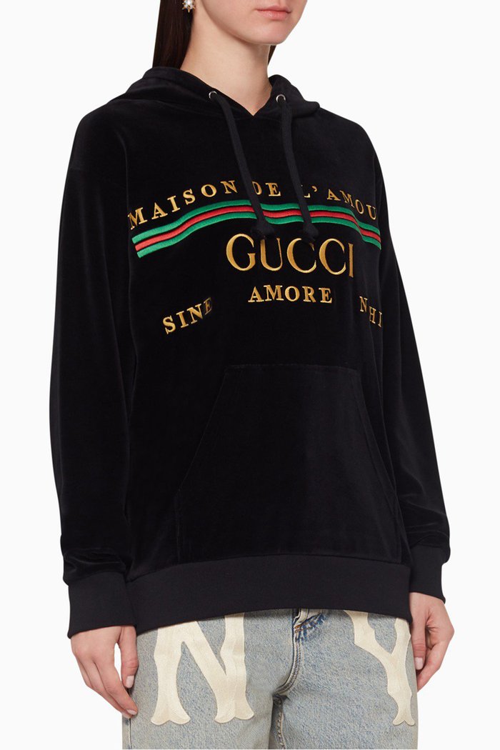 

Velvet Chenille Oversized Hooded Sweatshirt, Black
