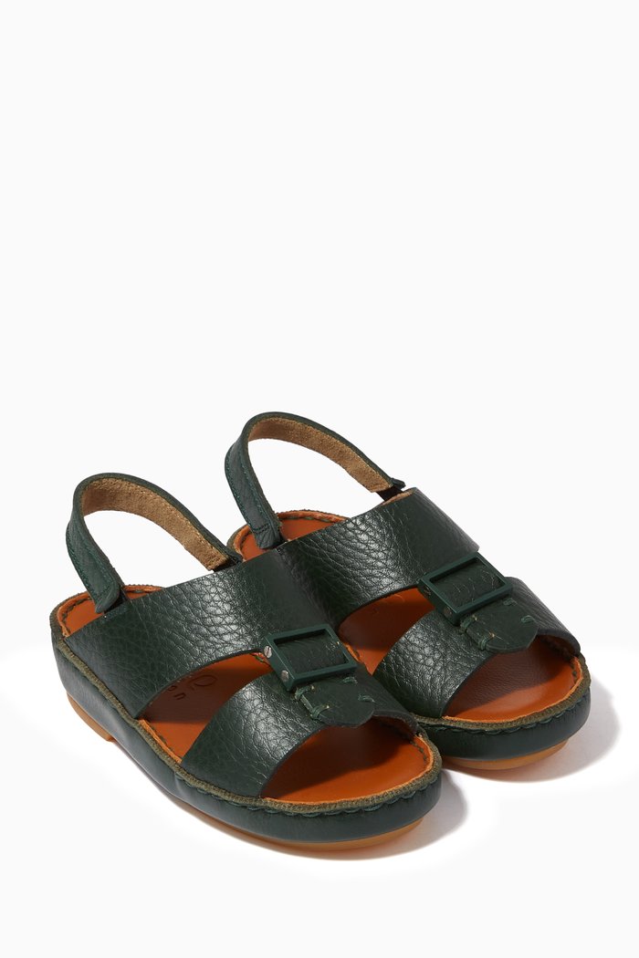 Quadratura Deer-Calf Leather Sandals, Green