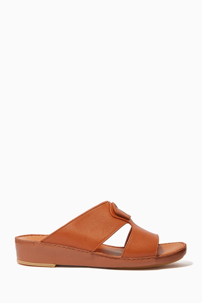 Peninsula Granulato Calfskin Sandals, Brown