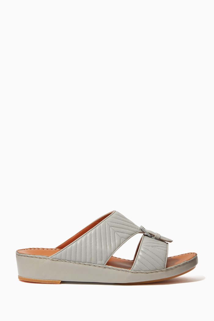 Cinghia Matelasse Chevron Lambskin Sandals, Grey