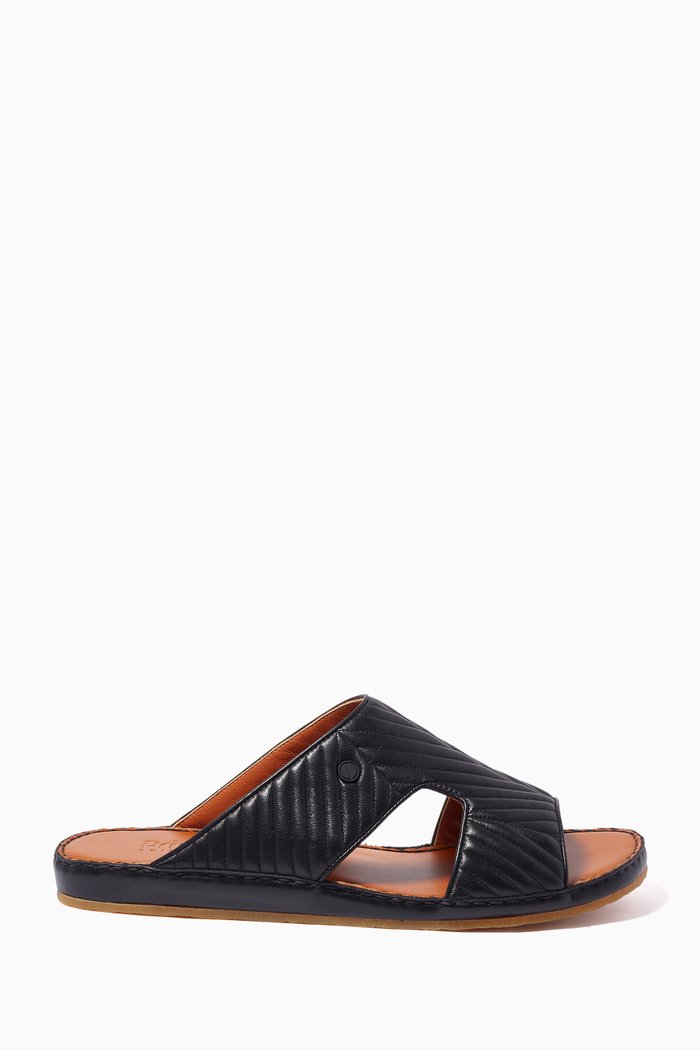 

Western Arca Matelasse Chevron Lambskin Sandals, Black