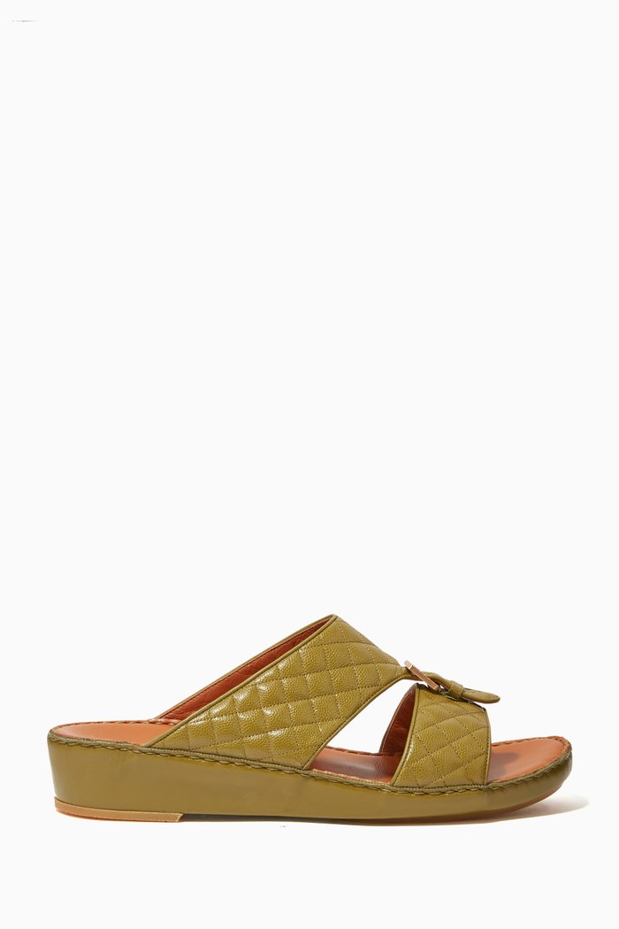 Cinghia Goat Leather Matelasse Losange Sandals, Green