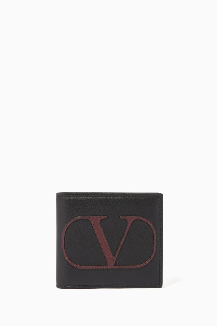 

V-Logo Leather Wallet, Burgundy