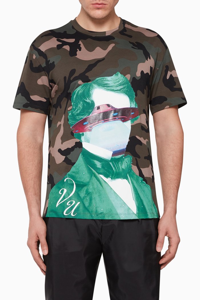 

V Face Print Camouflage T-Shirt, Green
