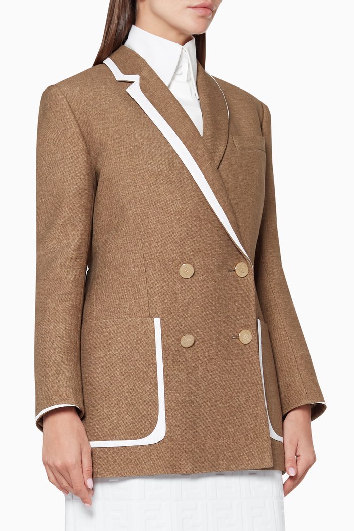 

Flannel-Effect Silk & Wool Jacket, Brown