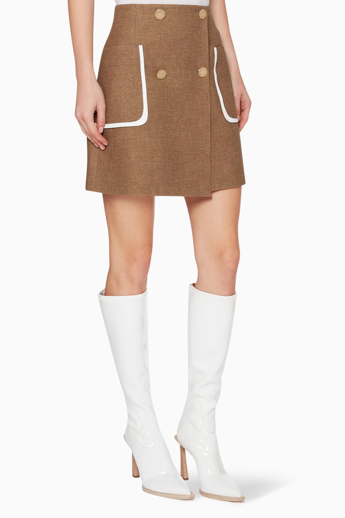 

High-Waisted Wool Mini Skirt, Brown