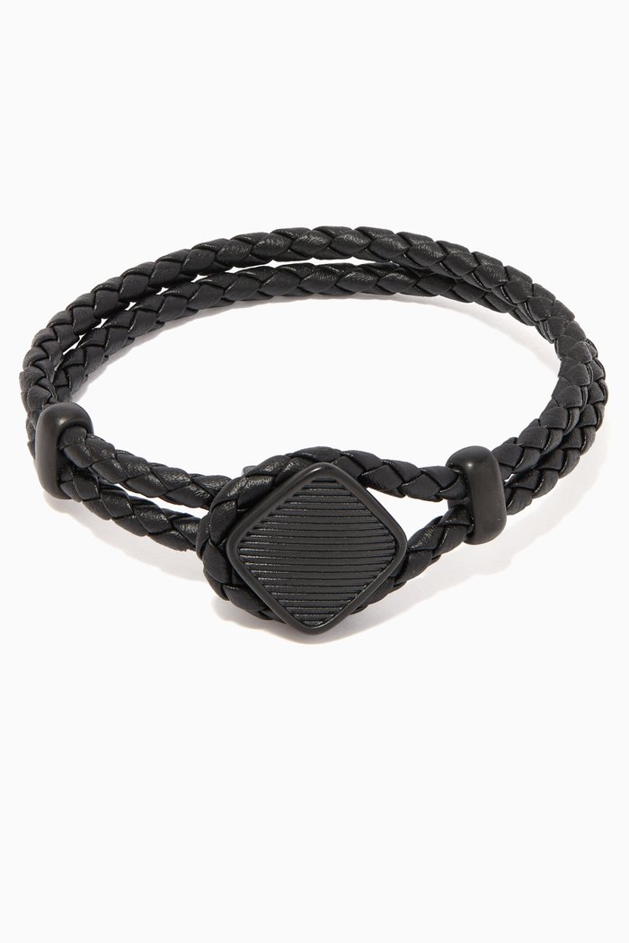 

Luca 2-Line Woven Leather Bracelet, Black