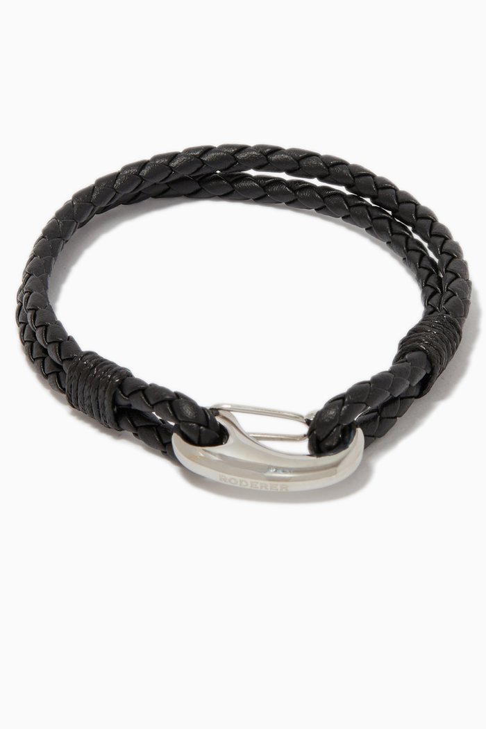 

Elio 2-Line Woven Leather Bracelet, Black