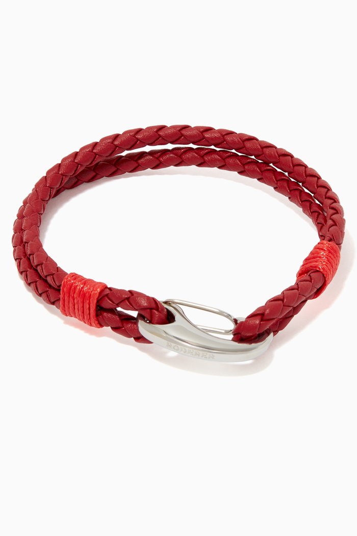 

Elio 2-Line Woven Leather Bracelet, Red