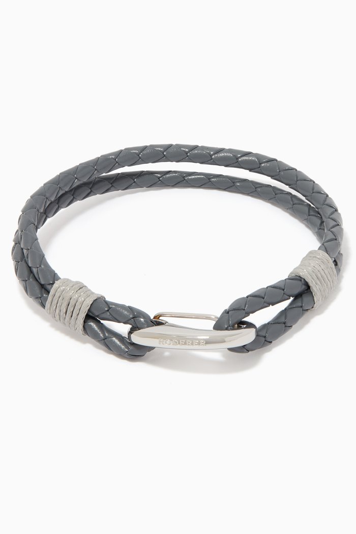 

Elio 2-Line Woven Leather Bracelet, Grey