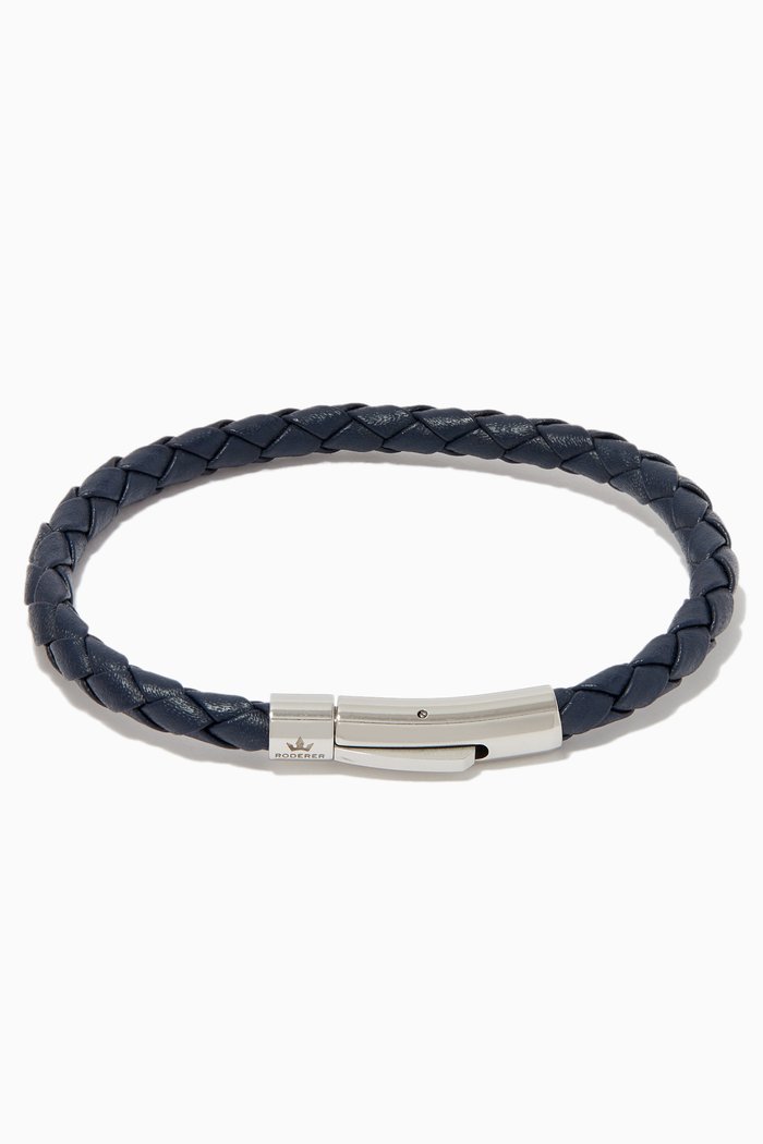 

Matteo Woven Leather Bracelet, Blue